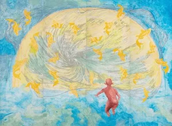 方力钧《2023.8.16》,180×246.8cm,纸本设色,2023年 方力钧《2023.8.16》,180×246.8cm,纸本设色,2023年